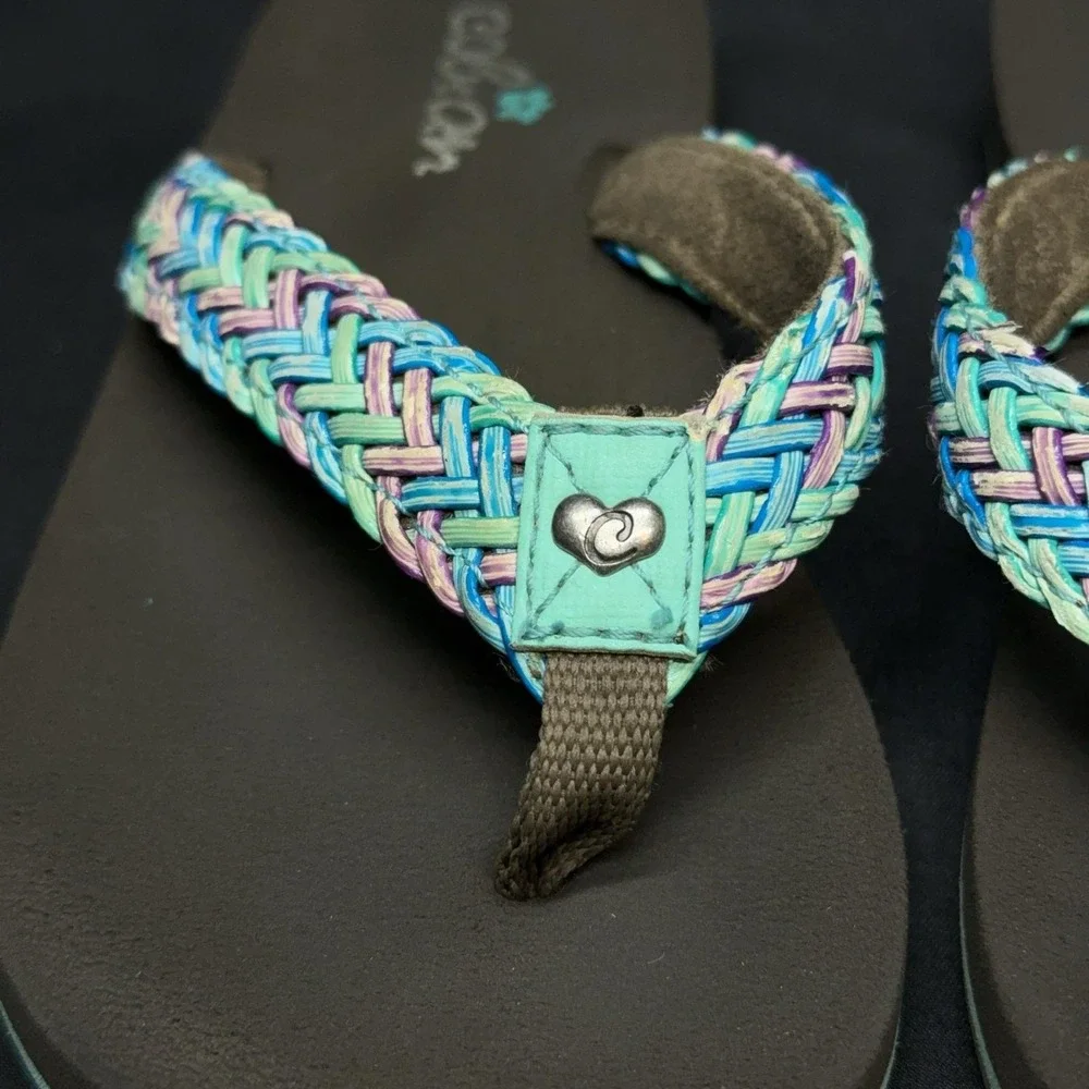Cobian Sandals Girls Brown Multicolor Braided Flip Flops Heart Comfort Sole